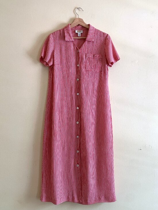 Talbots Dresses & Skirts - Vintage Talbots Red White Gingham Button Up Midi Dress 6P Short Sleeve Americana